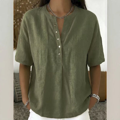 T-shirt décontracté à manches courtes et col en V pour femme