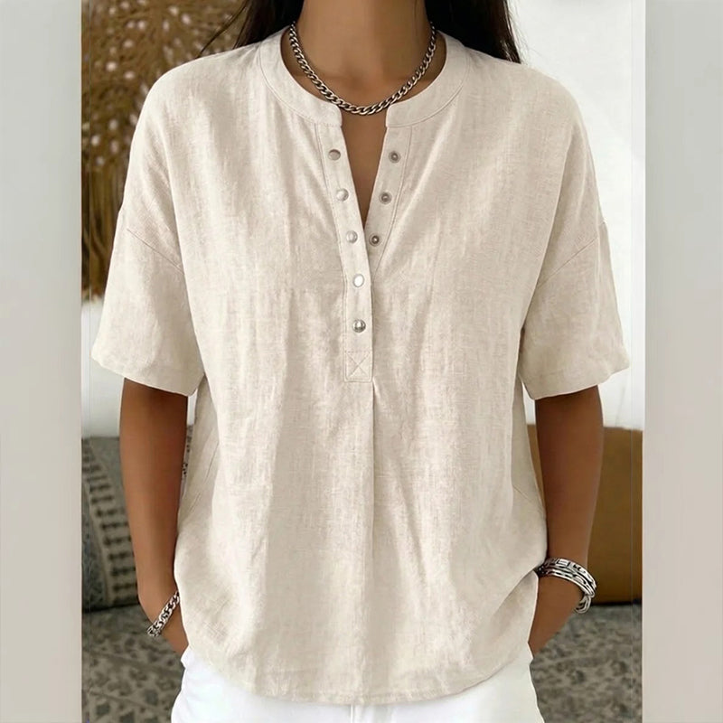 T-shirt décontracté à manches courtes et col en V pour femme