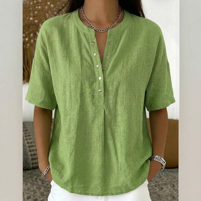 T-shirt décontracté à manches courtes et col en V pour femme