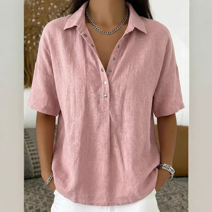 T-shirt décontracté à manches courtes et col en V pour femme