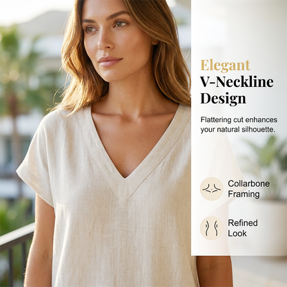 Ensemble 2 pièces décontracté pour femme – col en V, couleur unie