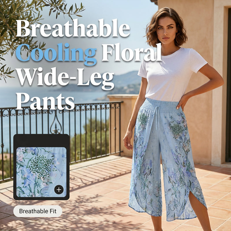 Pantalon à jambes larges taille haute à imprimé floral pour femme