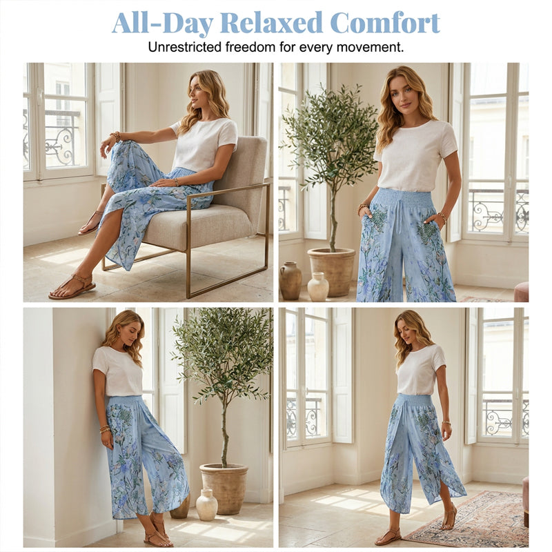 Pantalon à jambes larges taille haute à imprimé floral pour femme