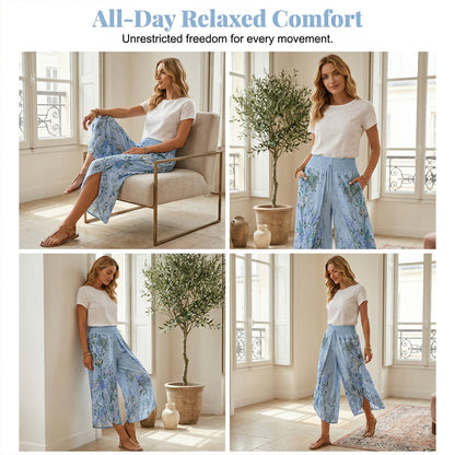Pantalon à jambes larges taille haute à imprimé floral pour femme