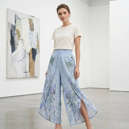 Pantalon à jambes larges taille haute à imprimé floral pour femme
