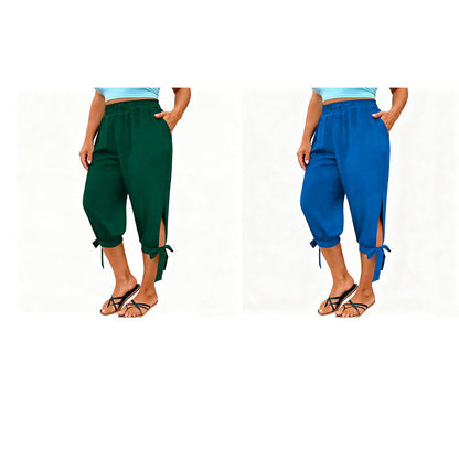 👖 OFFRE LIMITÉE : 50 % DE RÉDUCTION ! ✨ Pantalon Capri femme à taille élastique – Respirant, extensible, détail noué sur le côté 🌿