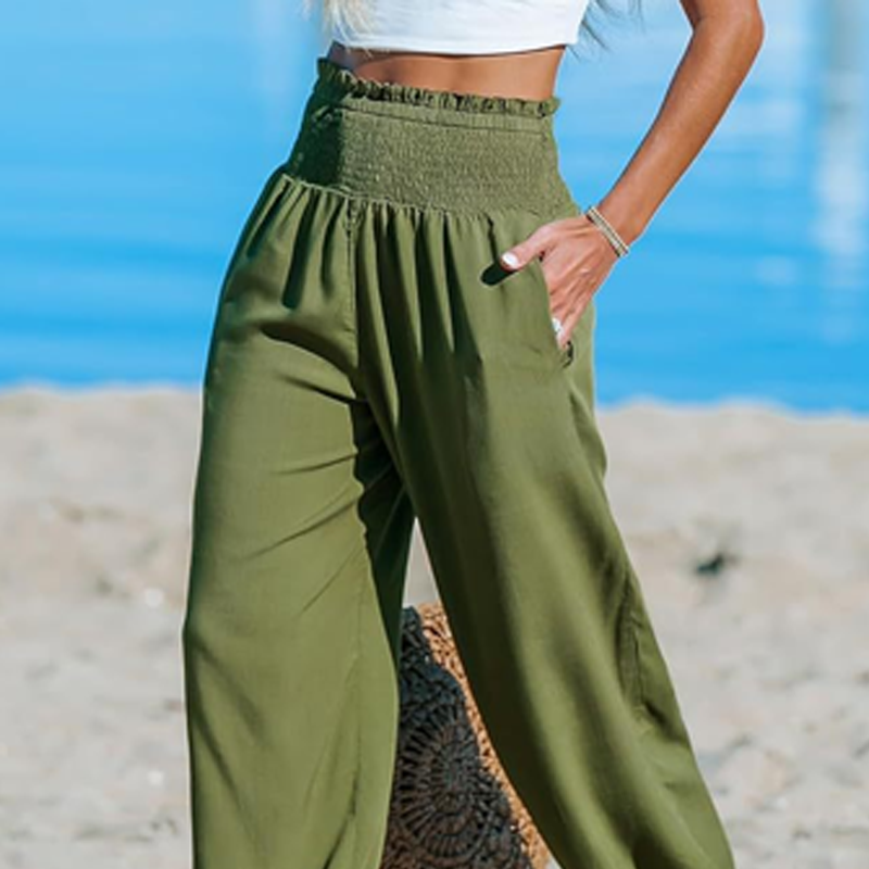 Pantalon sarouel smocké taille haute pour femme 🌞Un look estival décontracté et tout en confort✨