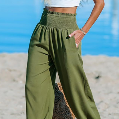 Pantalon sarouel smocké taille haute pour femme 🌞Un look estival décontracté et tout en confort✨