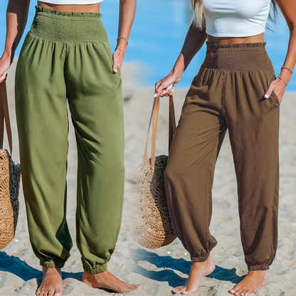 Pantalon sarouel smocké taille haute pour femme 🌞Un look estival décontracté et tout en confort✨