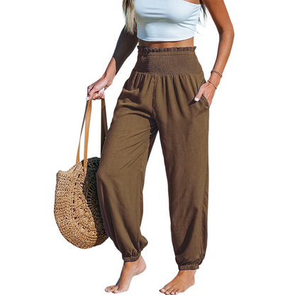 Pantalon sarouel smocké taille haute pour femme 🌞Un look estival décontracté et tout en confort✨