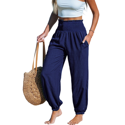 Pantalon sarouel smocké taille haute pour femme 🌞Un look estival décontracté et tout en confort✨