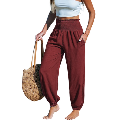 Pantalon sarouel smocké taille haute pour femme 🌞Un look estival décontracté et tout en confort✨