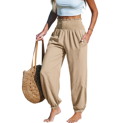 Pantalon sarouel smocké taille haute pour femme 🌞Un look estival décontracté et tout en confort✨