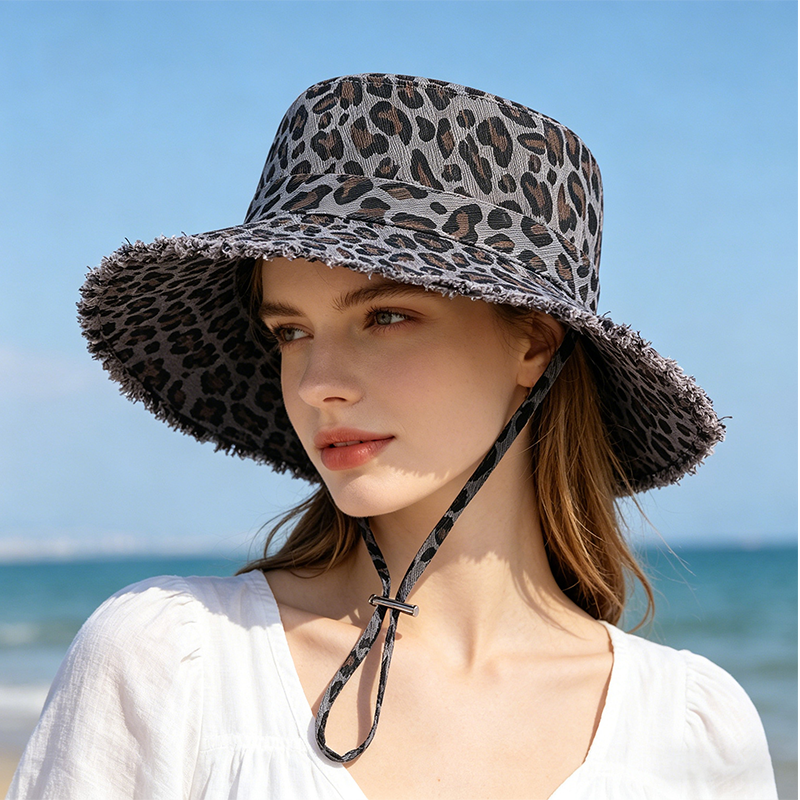 Chapeau de pêche à imprimé léopard pour femmes, avec protection solaire