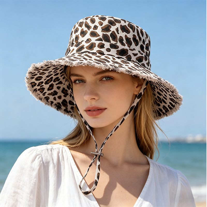 Chapeau de pêche à imprimé léopard pour femmes, avec protection solaire