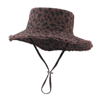 Chapeau de pêche à imprimé léopard pour femmes, avec protection solaire