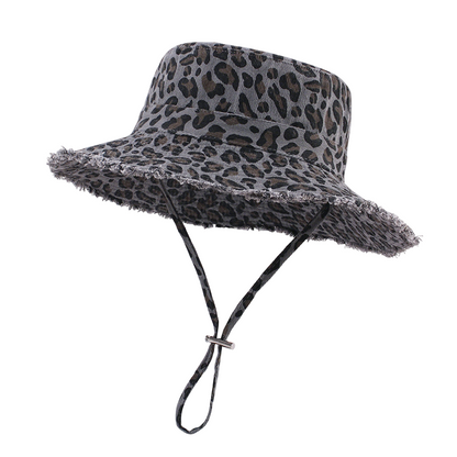 Chapeau de pêche à imprimé léopard pour femmes, avec protection solaire