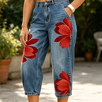 👖 50% DE RÉDUCTION 🌸 Jean large femme brodé fleuri – Artisanal, moderne & confortable – Tendance, doux & parfait pour un look printanier ou estival – avec une touche artisanale 🌼