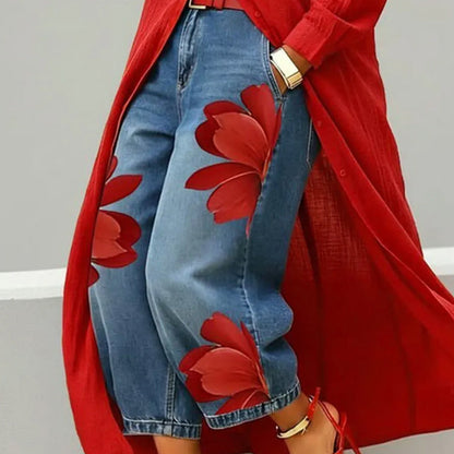 👖 50% DE RÉDUCTION 🌸 Jean large femme brodé fleuri – Artisanal, moderne & confortable – Tendance, doux & parfait pour un look printanier ou estival – avec une touche artisanale 🌼