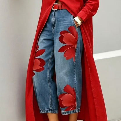 👖 50% DE RÉDUCTION 🌸 Jean large femme brodé fleuri – Artisanal, moderne & confortable – Tendance, doux & parfait pour un look printanier ou estival – avec une touche artisanale 🌼