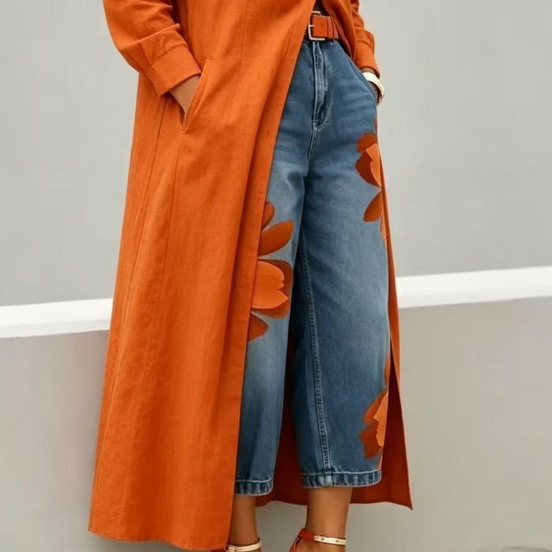 👖 50% DE RÉDUCTION 🌸 Jean large femme brodé fleuri – Artisanal, moderne & confortable – Tendance, doux & parfait pour un look printanier ou estival – avec une touche artisanale 🌼