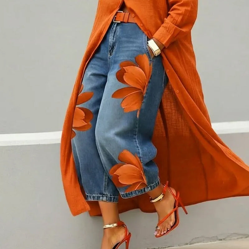 👖 50% DE RÉDUCTION 🌸 Jean large femme brodé fleuri – Artisanal, moderne & confortable – Tendance, doux & parfait pour un look printanier ou estival – avec une touche artisanale 🌼