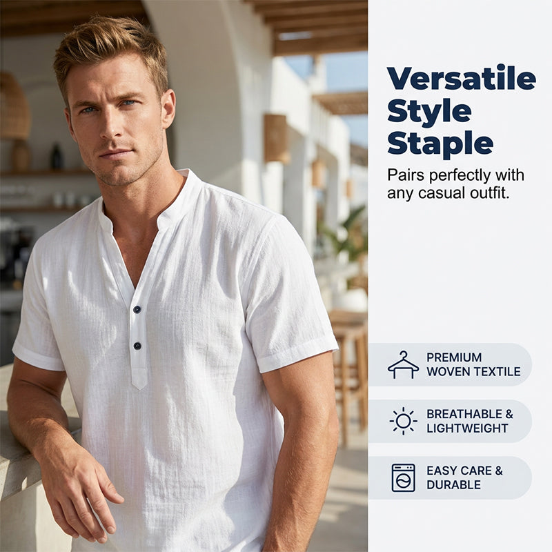 T-shirt décontracté pour homme, couleur unie, col en V