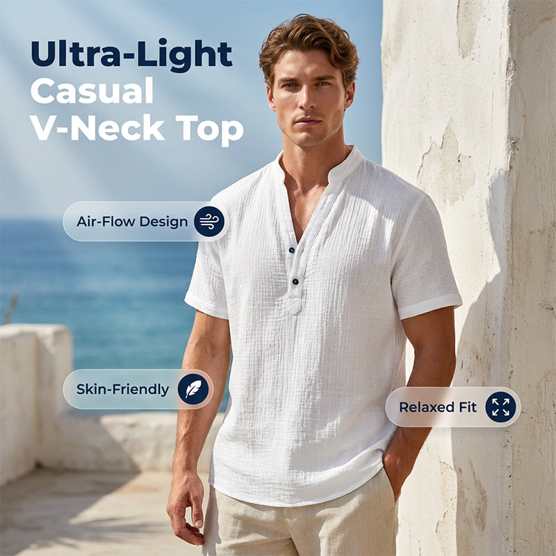 T-shirt décontracté pour homme, couleur unie, col en V