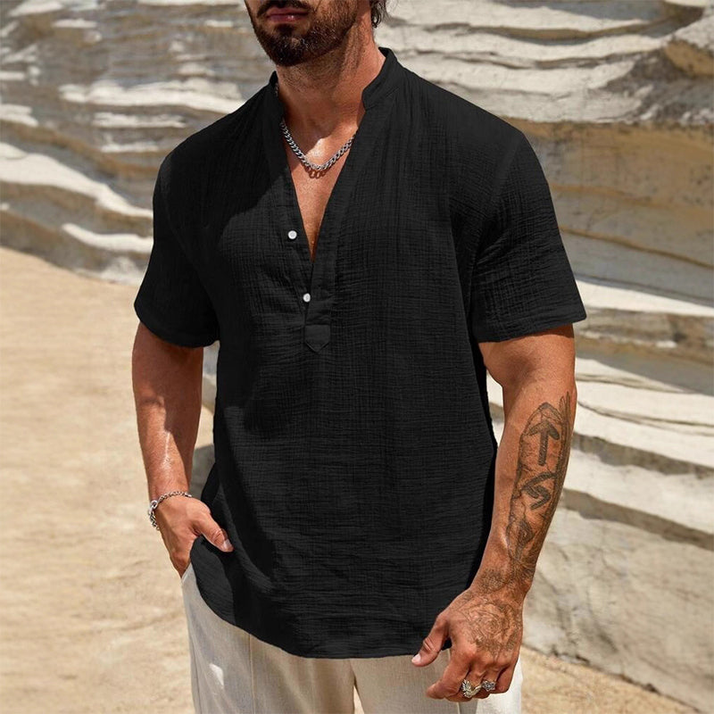 T-shirt décontracté pour homme, couleur unie, col en V