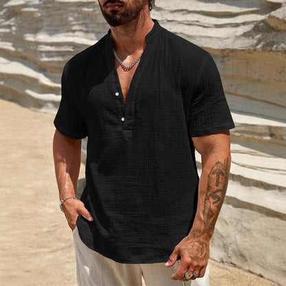 T-shirt décontracté pour homme, couleur unie, col en V