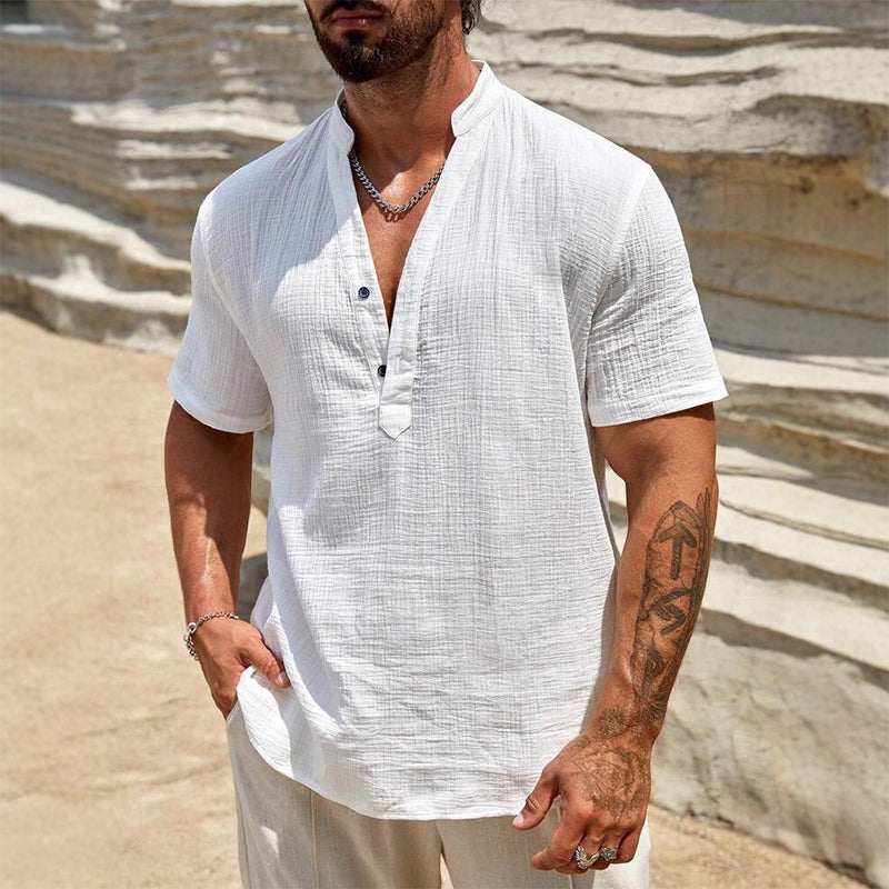 T-shirt décontracté pour homme, couleur unie, col en V