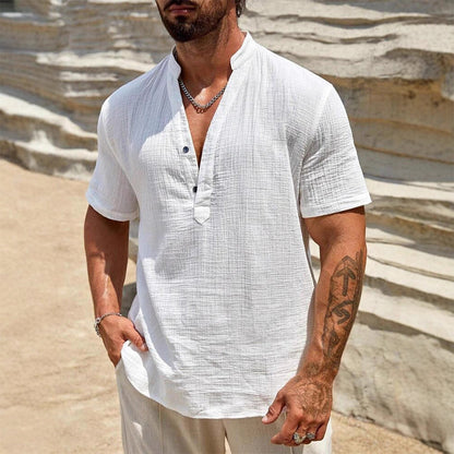 T-shirt décontracté pour homme, couleur unie, col en V