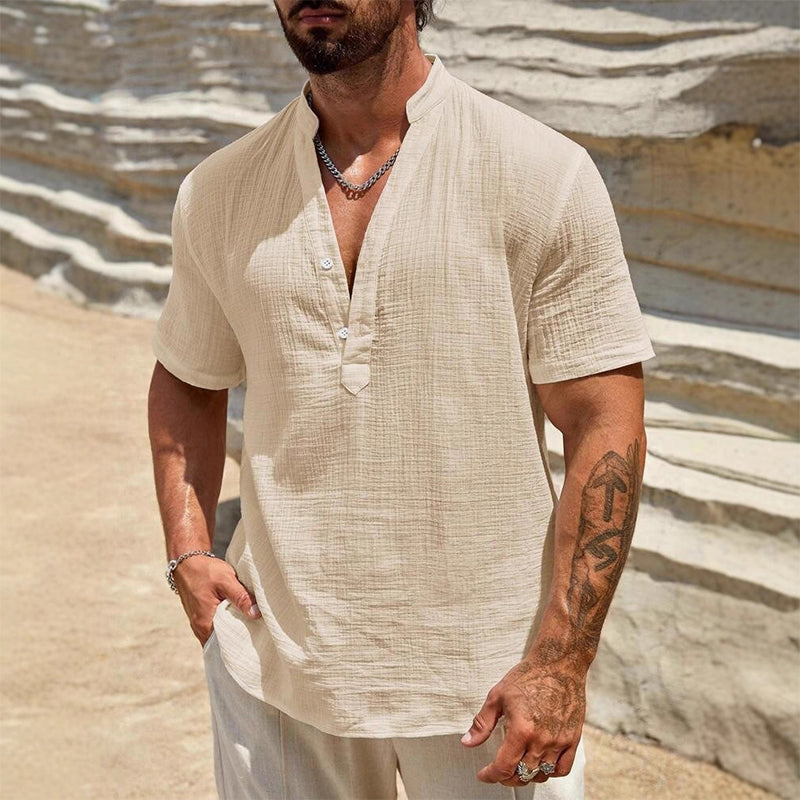 T-shirt décontracté pour homme, couleur unie, col en V