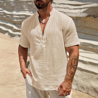 T-shirt décontracté pour homme, couleur unie, col en V