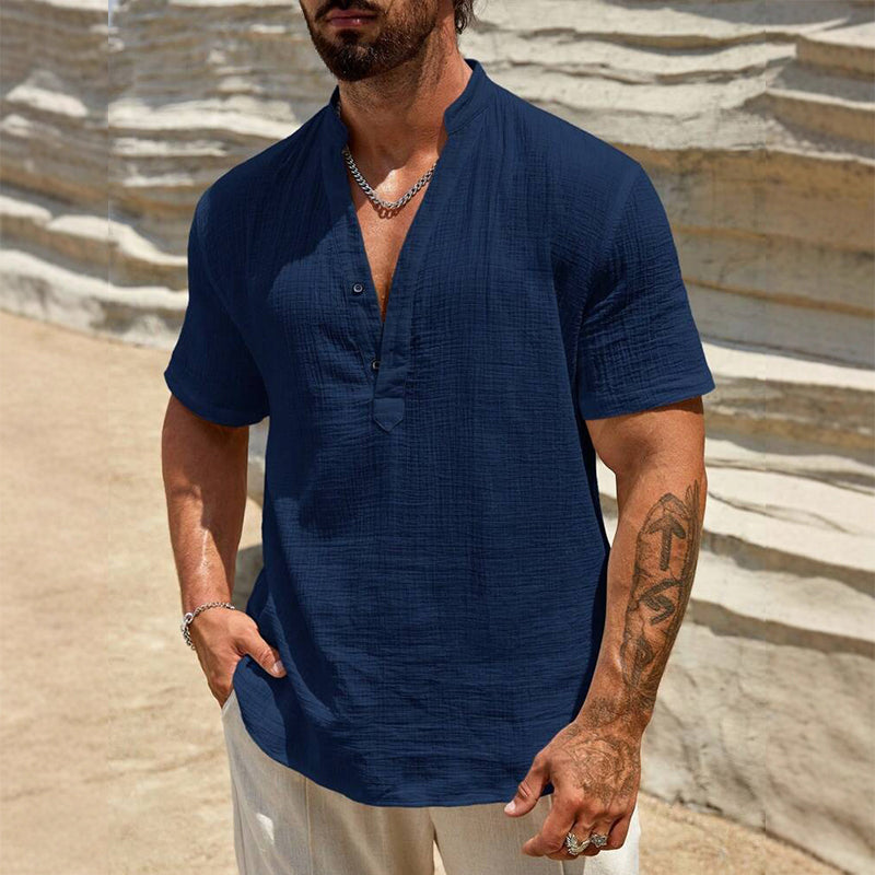 T-shirt décontracté pour homme, couleur unie, col en V