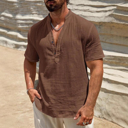 T-shirt décontracté pour homme, couleur unie, col en V
