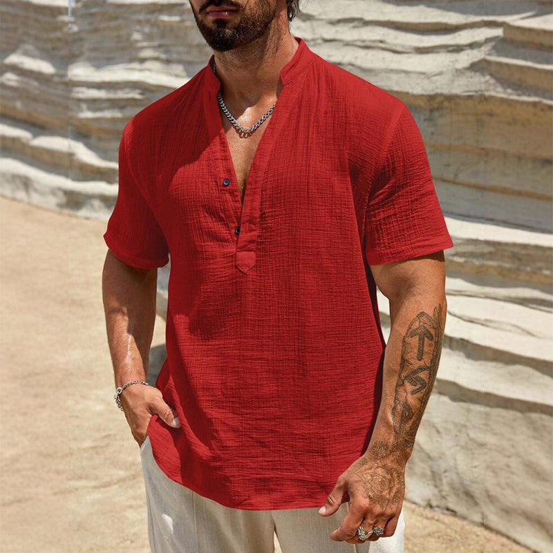 T-shirt décontracté pour homme, couleur unie, col en V