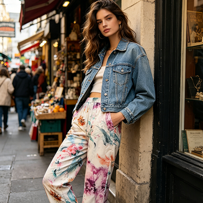 Pantalon décontracté à imprimé floral pour femme
