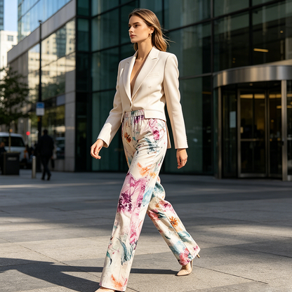 Pantalon décontracté à imprimé floral pour femme