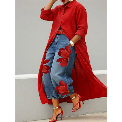 Robe chemise longue à manches longues et boutonnée pour femme
