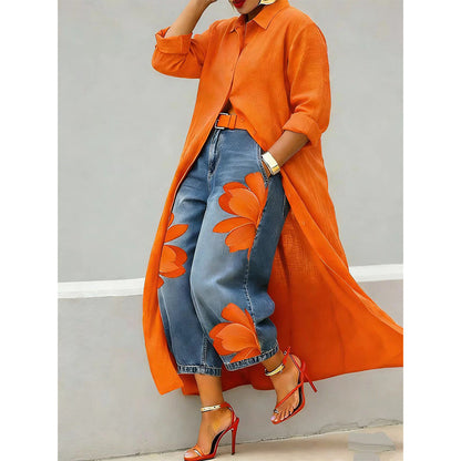 Robe chemise longue à manches longues et boutonnée pour femme