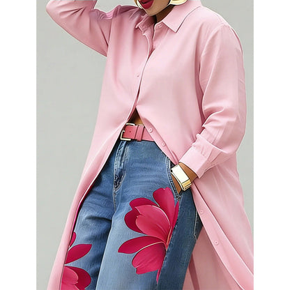 Robe chemise longue à manches longues et boutonnée pour femme