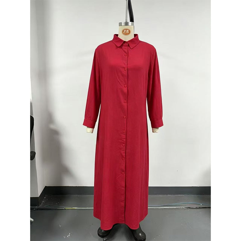 Robe chemise longue à manches longues et boutonnée pour femme
