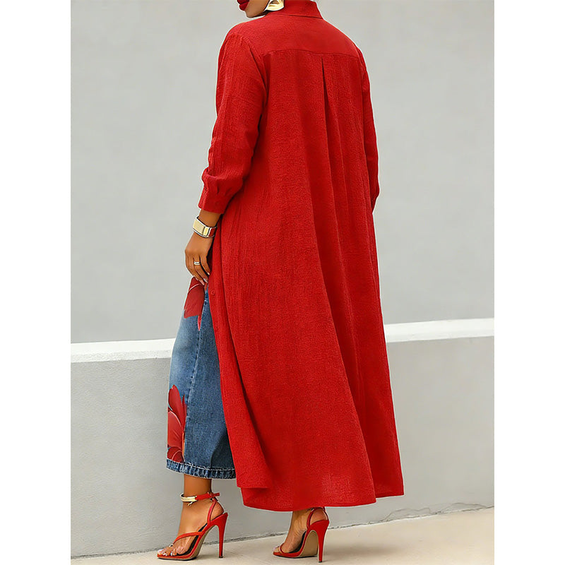 Robe chemise longue à manches longues et boutonnée pour femme