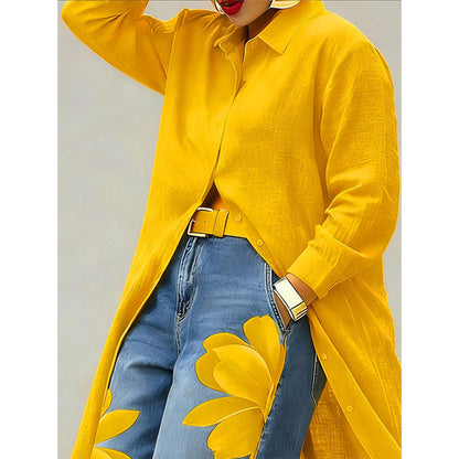 Robe chemise longue à manches longues et boutonnée pour femme