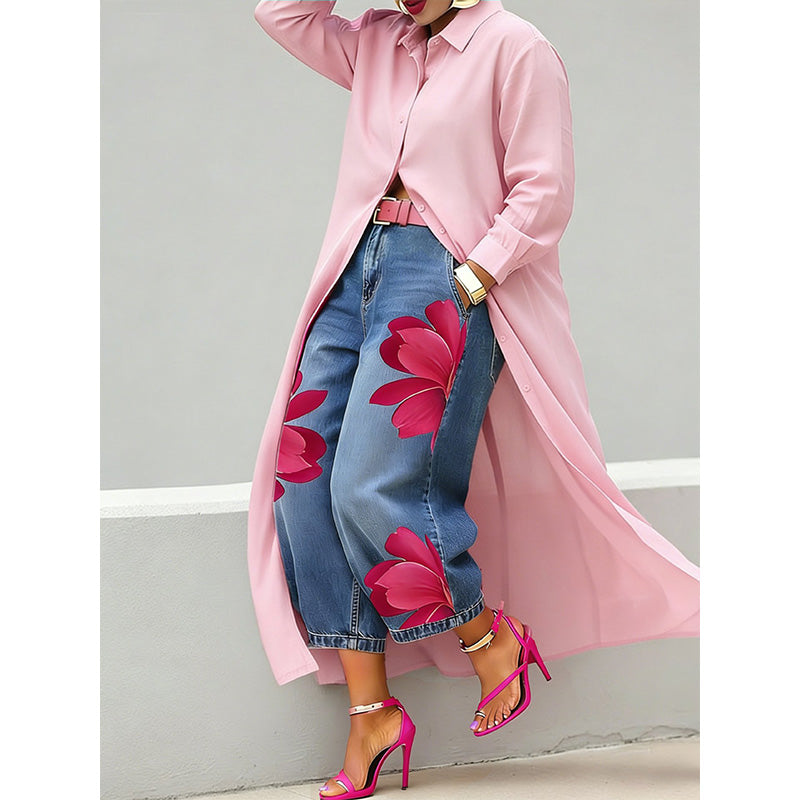 Robe chemise longue à manches longues et boutonnée pour femme