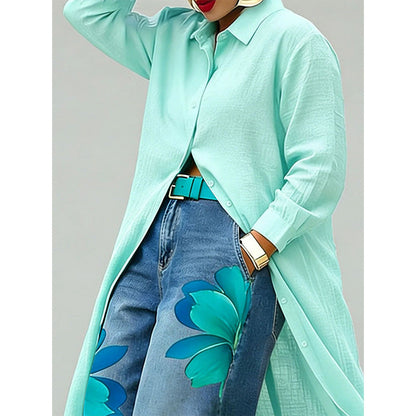 Robe chemise longue à manches longues et boutonnée pour femme