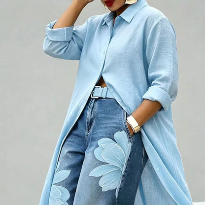 Robe chemise longue à manches longues et boutonnée pour femme
