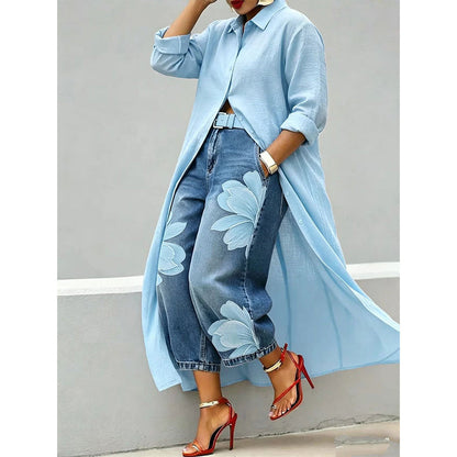 Robe chemise longue à manches longues et boutonnée pour femme