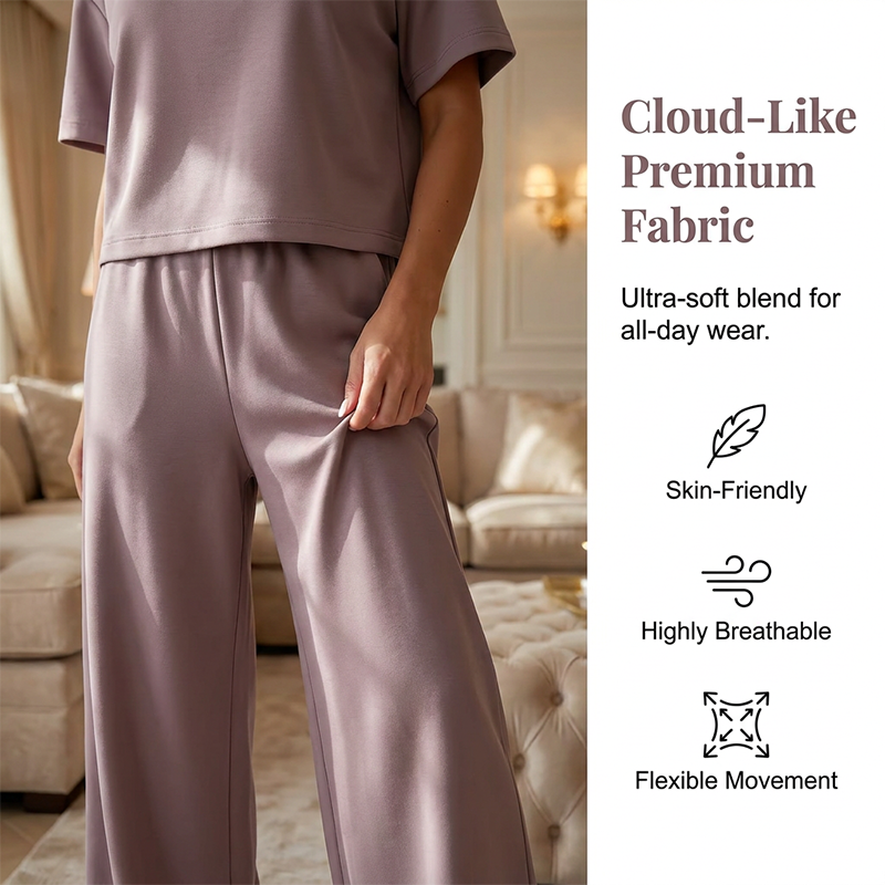 🌿💘 PROMO FLASH 50% ! Ensemble Décontracté Femme 2 Pièces – Tissu Premium Doux, Pantalon Large Confy, Silhouette Fluide, Parfait pour la Maison & le Quotidien 🏡